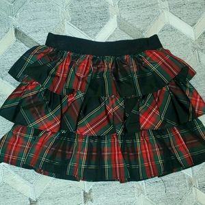 Ralph Lauren tiered green and red plaid skirt.